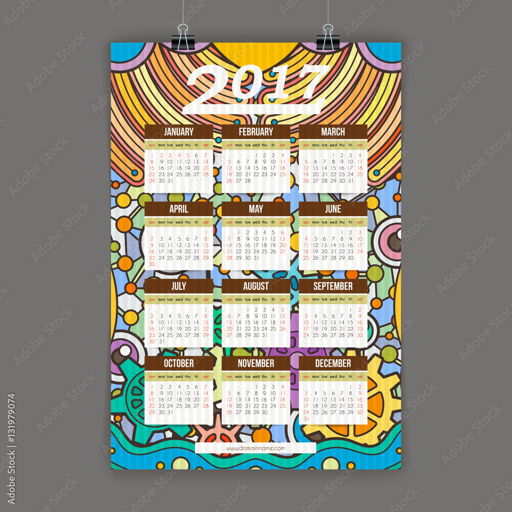 Stylish calendar of wall poster, magazine cover, design paper print template. Folder zentangle design content background or backdrop.
