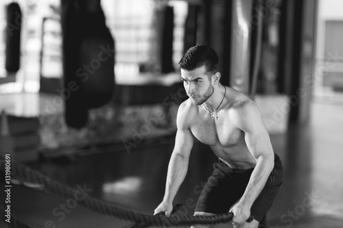 Black-white photo of sports man