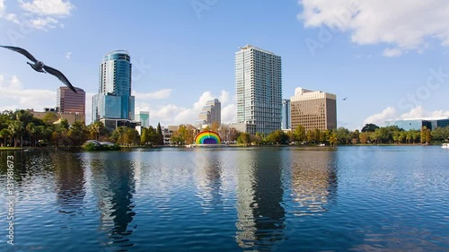 Dunset over the Eola lake, Eola Park Orlando, Florida, USA