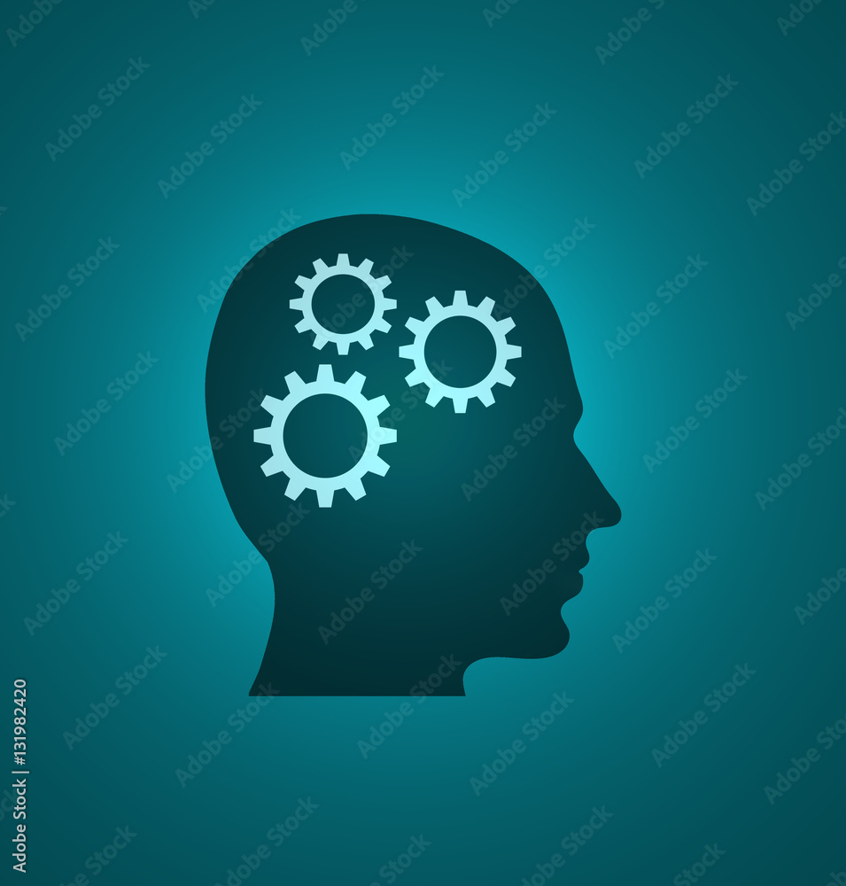 Sideview of silhouette head with wheel gear Sideview of silhouette head with wheel gear