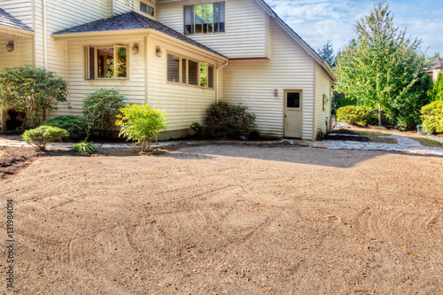 Dirt smoothed and leveled in preparation for laying stone patio © Jo Ann Snover