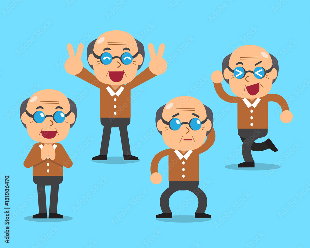 Cartoon senior man character poses Cartoon senior man character poses