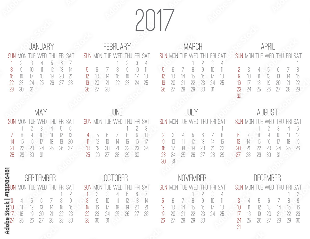 Year 2017 monthly calendar Year 2017 monthly calendar