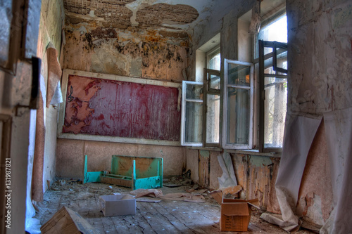 Classroom in the abandoned and rotten rural school