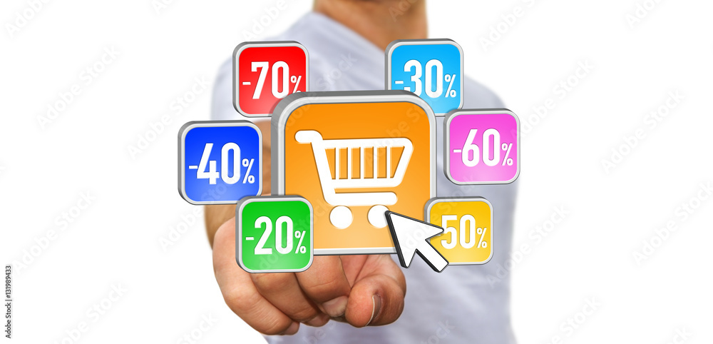 Young man shopping during sales period Young man shopping during sales period