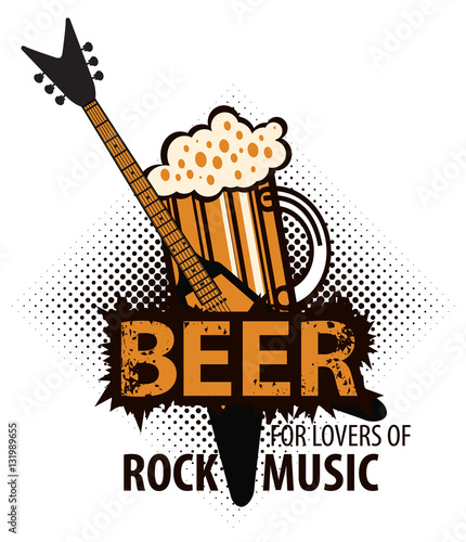 beer for lovers of rock music with a glass and electric guitar