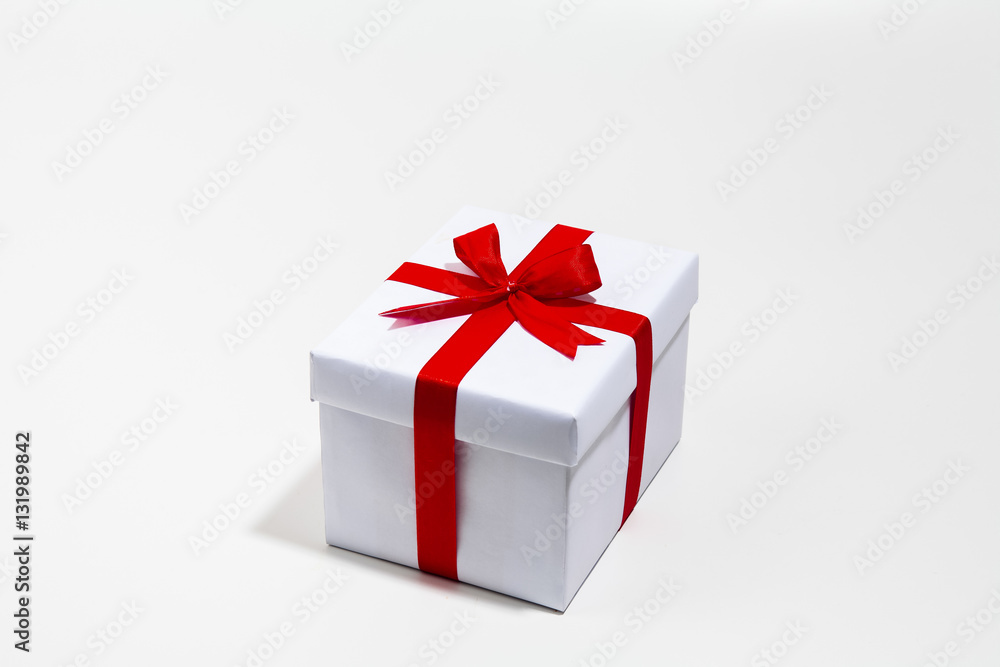 Gift box with Red Ribbon on white background Gift box with Red Ribbon on white background