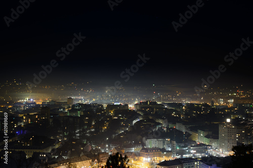 The lit city at night
