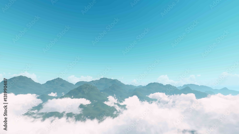 Foggy morning on the mountains 3D rendering
