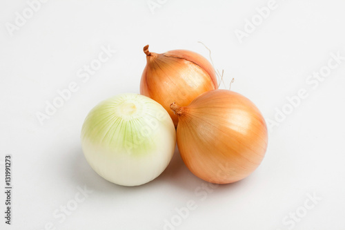 Onions under soft light on a white