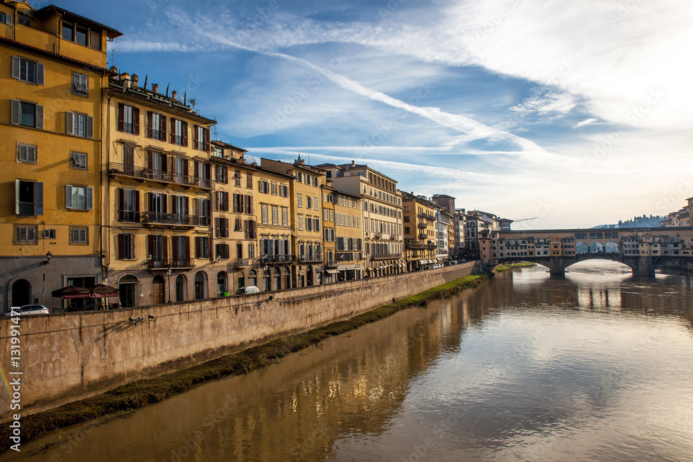 Italy. Florence. River and old bridge.