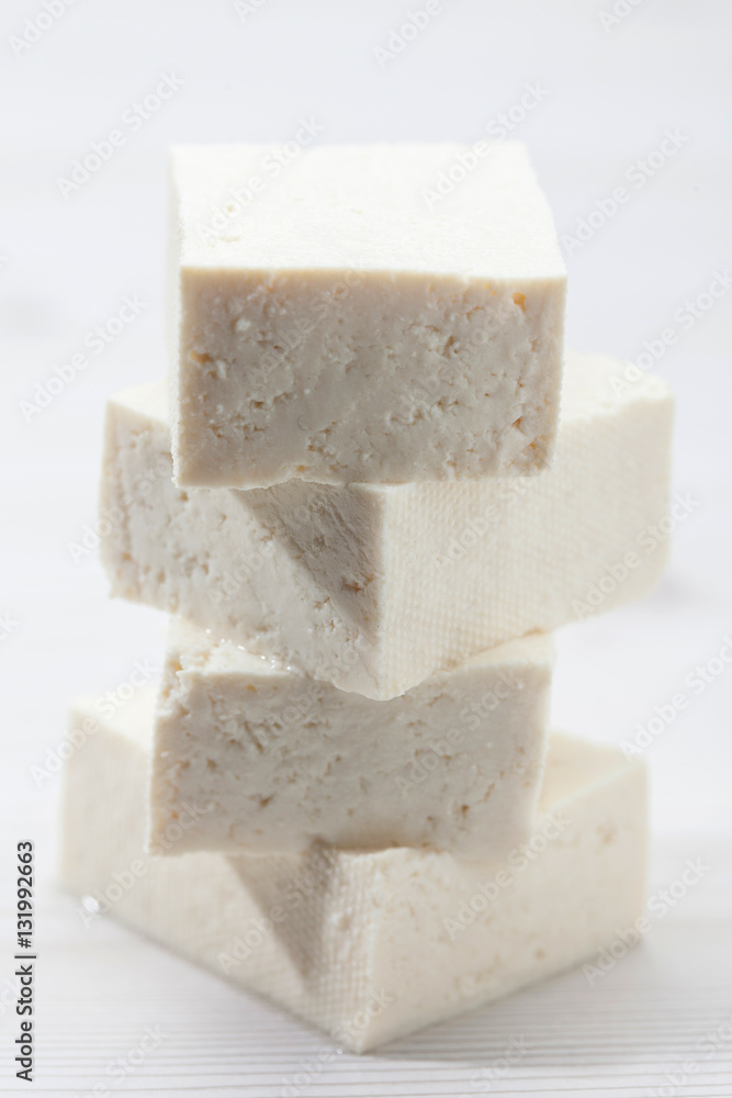 Pile Raw cubic tofu made from soybeans Pile Raw cubic tofu made from soybeans