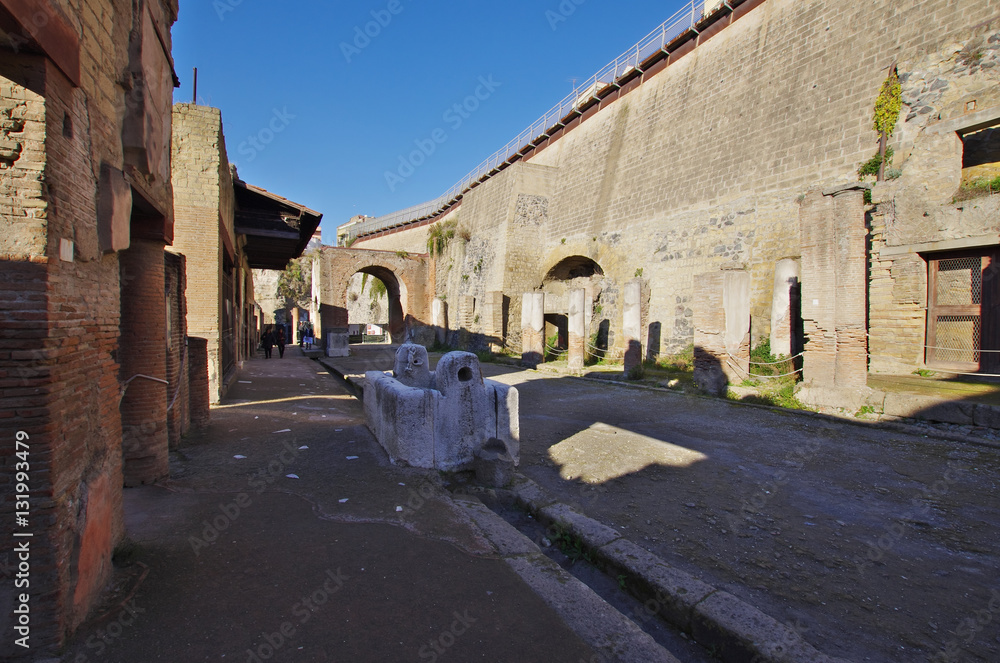 View of the ruins of Ercolano, destroyed by the Vesuvius.