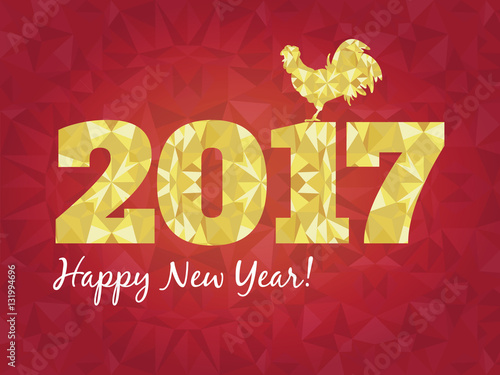 Vector illustration of red and golden rooster, symbol 2017 on the Chinese calendar New Year. Silhouette cock, decorated with geometric patterns.