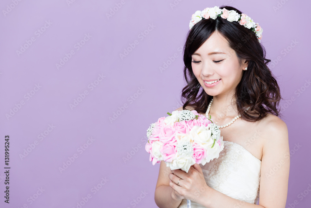attractive asian woman wedding image on purple background attractive asian woman wedding image on purple background