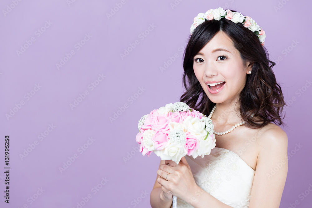attractive asian woman wedding image on purple background attractive asian woman wedding image on purple background
