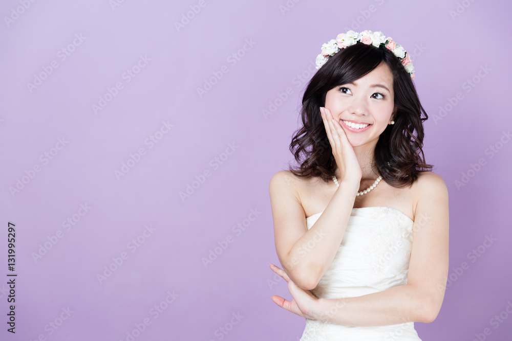 attractive asian woman wedding image on purple background attractive asian woman wedding image on purple background