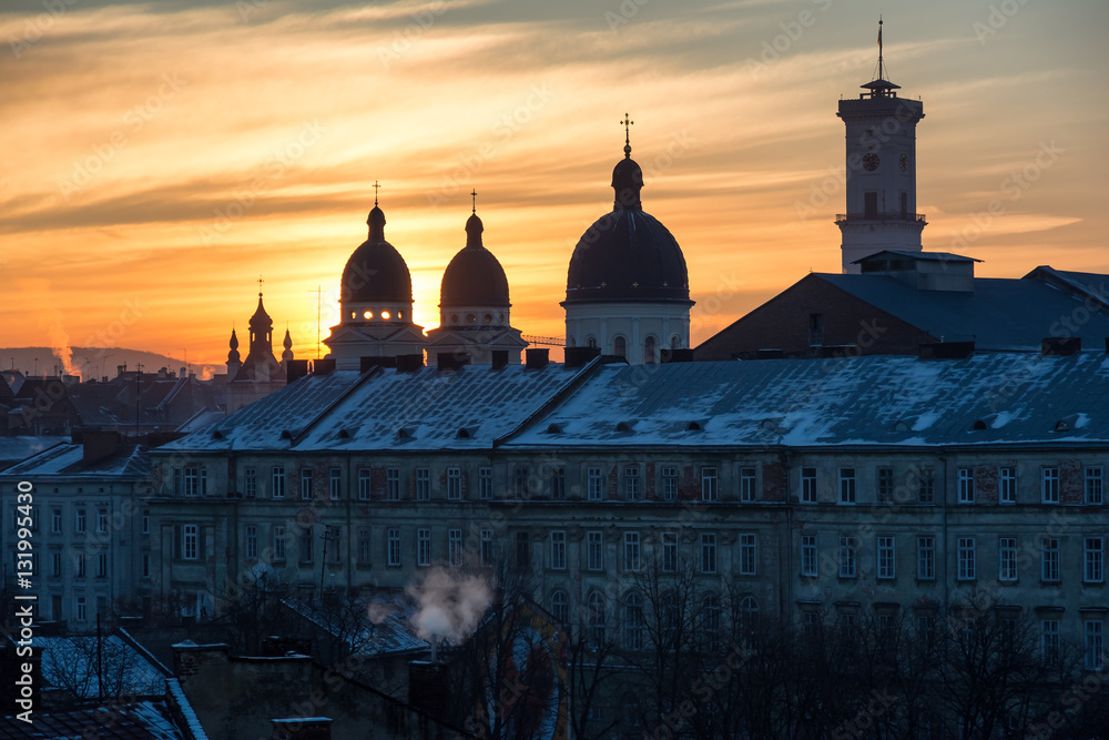 Evening city. Lviv, Ukraine.