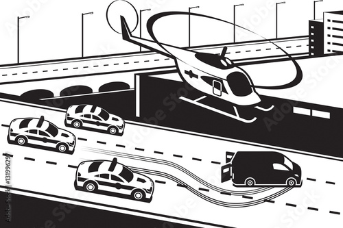 Police patrol chasing criminal - vector illustration