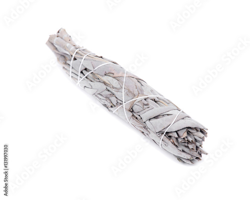Sage smudge stick isolated on white background
