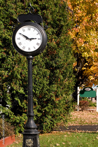 Street Clock with Fall Foliage