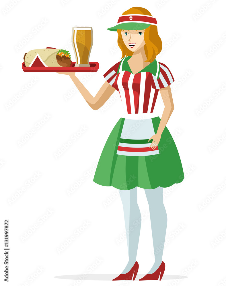 mexican food taco burrito and beer serving waitress girl mexican food taco burrito and beer serving waitress girl