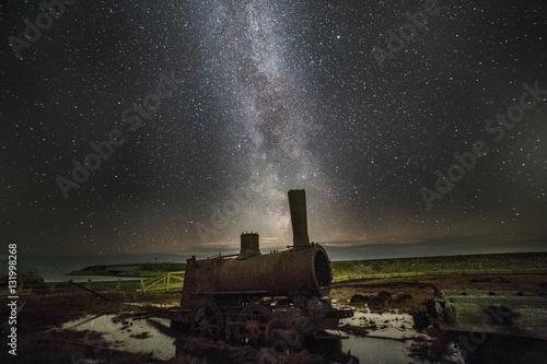 Milky Way over the Last Train to Nowhere Nome Alaska photo