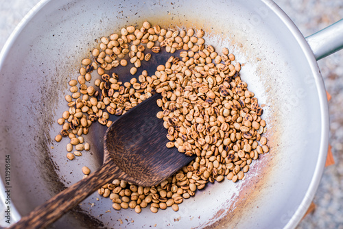 Roasted coffee bean in a pan