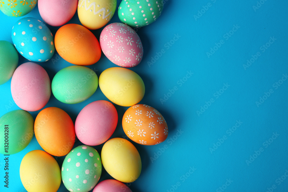 Colorful Easter eggs on blue background Colorful Easter eggs on blue background