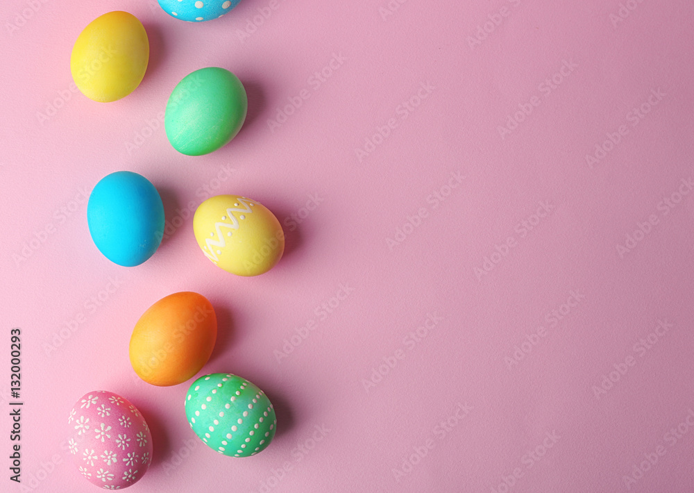 Colorful Easter eggs on pink background Colorful Easter eggs on pink background