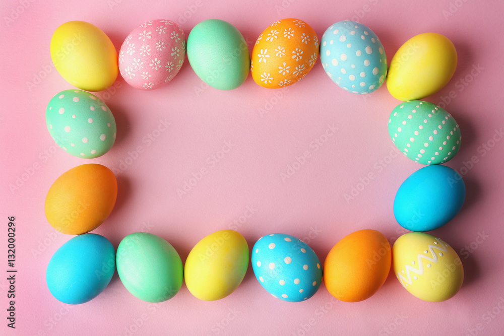 Colorful Easter eggs on pink background Colorful Easter eggs on pink background