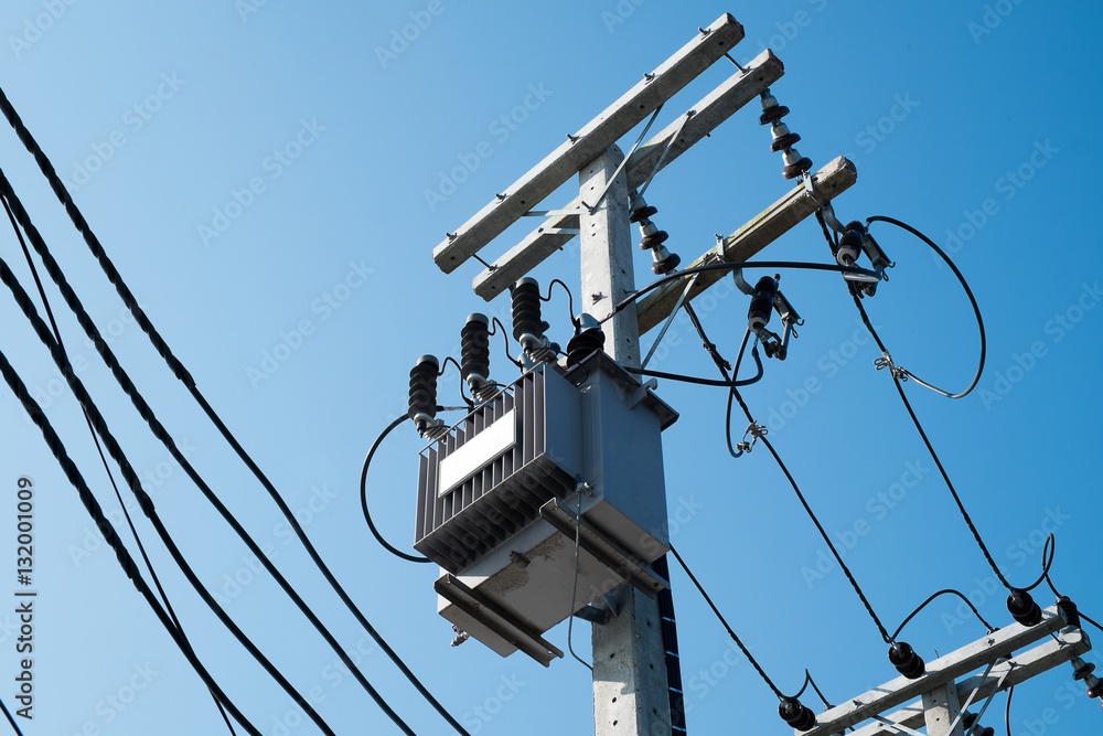 electric transformer in beautiful sky with clouds electric transformer in beautiful sky with clouds