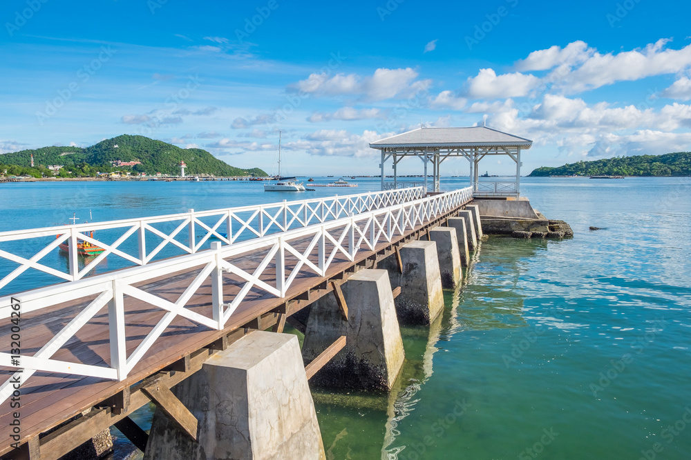 Asdang white sea bridge landmark of Sichang island, Thailand