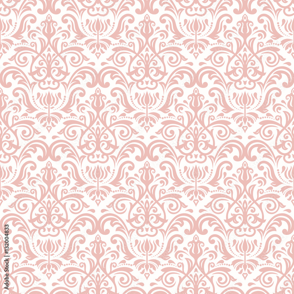 Damask vector classic pink pattern. Seamless abstract background with repeating elements. Orient background Damask vector classic pink pattern. Seamless abstract background with repeating elements. Orient background