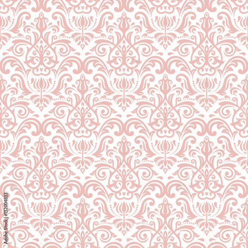 Damask vector classic pink pattern. Seamless abstract background with repeating elements. Orient background