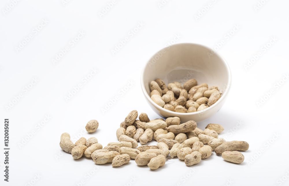 Boiled peanuts or groundnuts in a bowl isolated on white background. Boiled peanuts or groundnuts in a bowl isolated on white background.