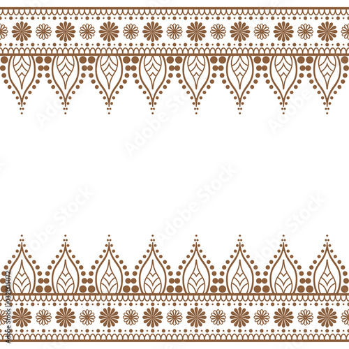Indian, Mehndi Brown Henna line lace element with circles pattern card for tattoo