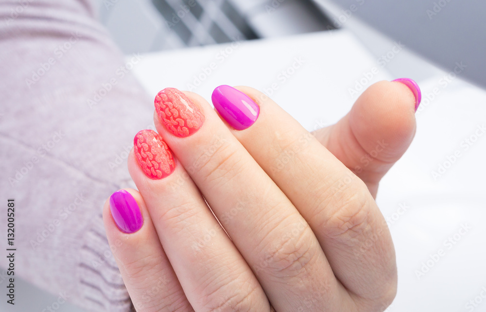 Perfect manicure and natural nails. Attractive modern nail art design. Gel  polish applied. Stock Photo | Adobe Stock