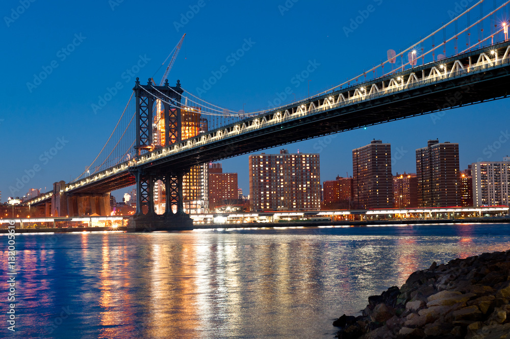 Manhattan Bridge at night,