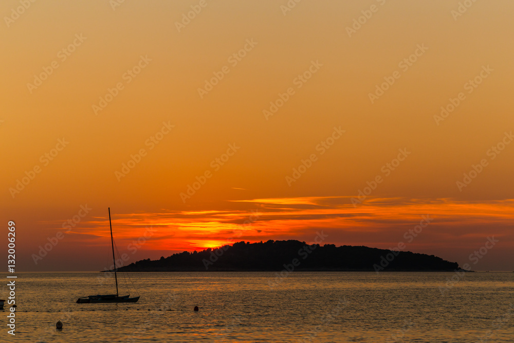 Sunset on the Adriatic Sea in Croatia, in summer