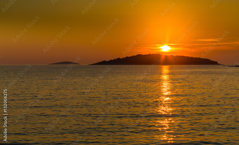 Sunset on the Adriatic Sea in Croatia, in summer