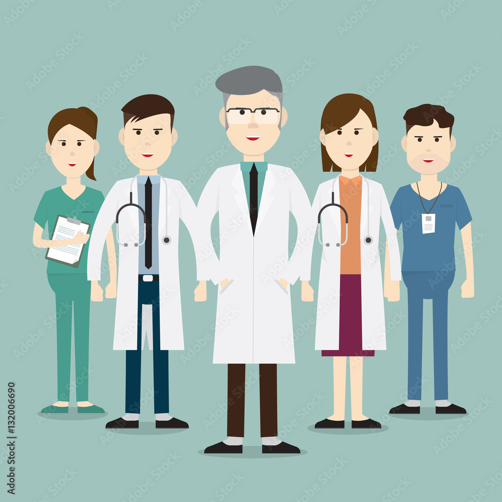 Team medical staff and group of doctors at hospital vector illus