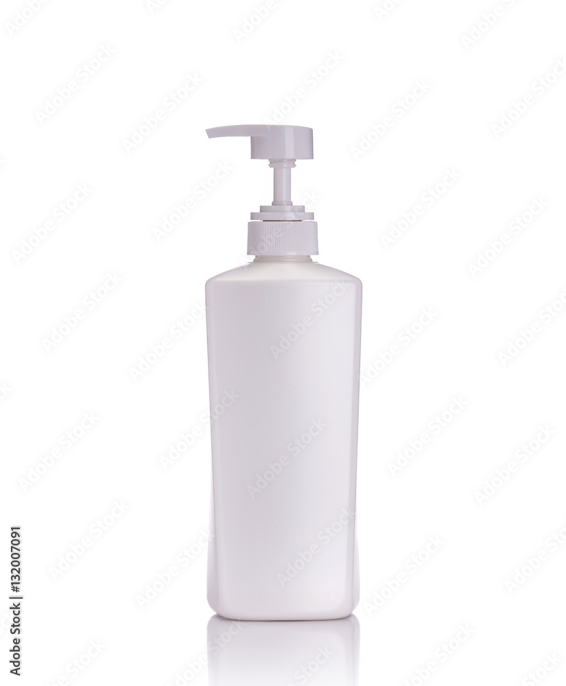 Blank white pump plastic bottle used for shampoo or soap. Studio Blank white pump plastic bottle used for shampoo or soap. Studio