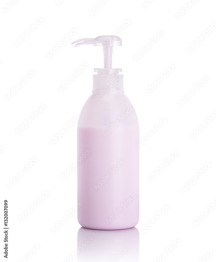 Blank white pump plastic bottle used for shampoo or soap. Studio Blank white pump plastic bottle used for shampoo or soap. Studio
