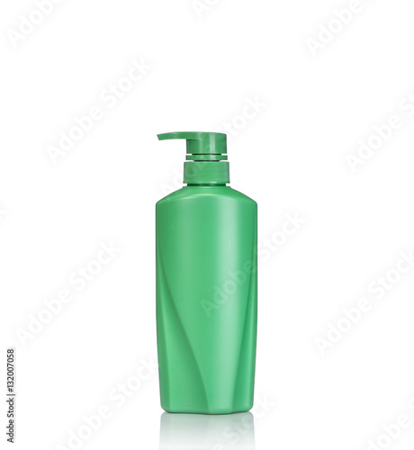 Blank green pump plastic bottle used for shampoo or soap. Studio