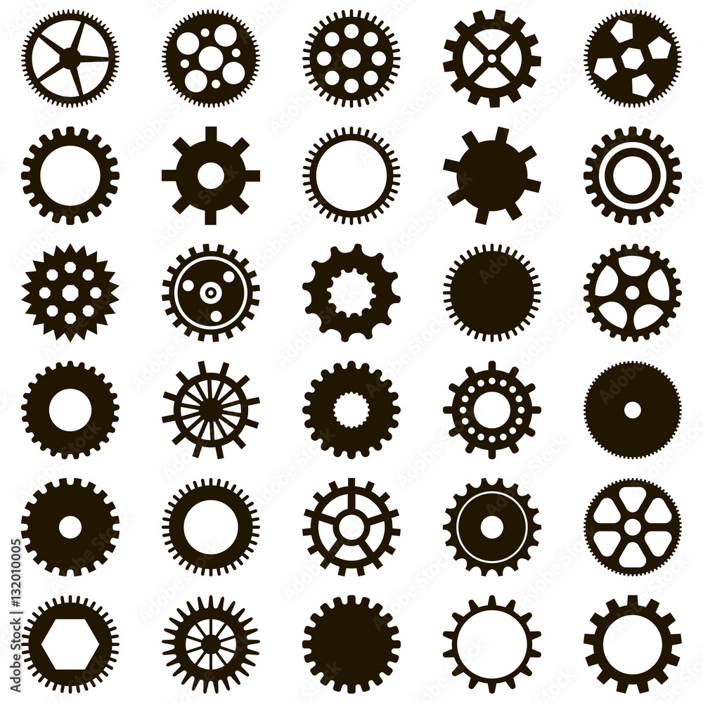 Set of 30 simple black gears Set of 30 simple black gears