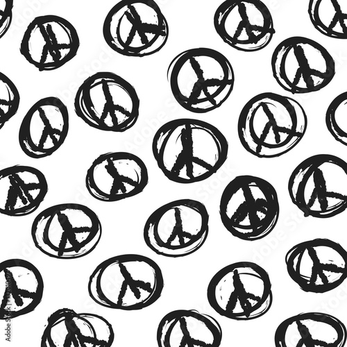 pattern with hand drawn hippie peace symbol © dule964