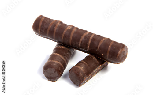 chocolate wafer sticks isolated on white background