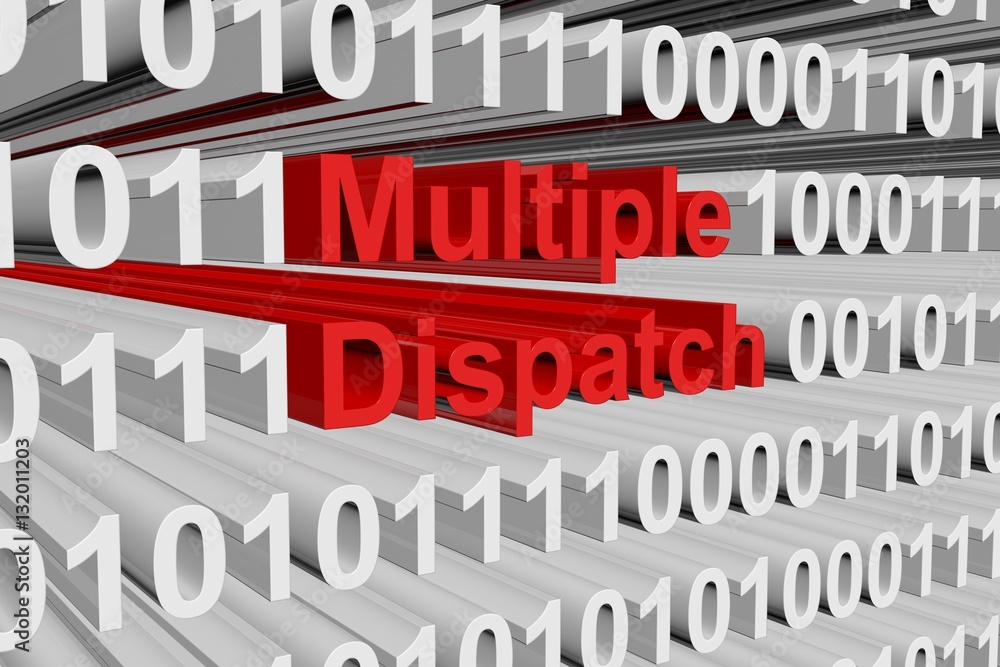 Multiple dispatch in the form of binary code, 3D illustration