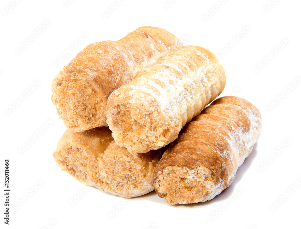 Rolls with cream on a white background.